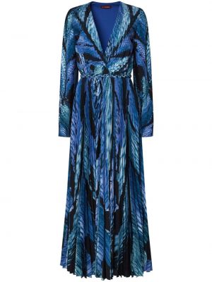 Pliszírozott absztrakt mintás hosszú ruha nyomtatás Altuzarra kék