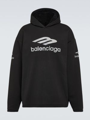 Pamučna hoodie s kapuljačom od flisa Balenciaga crna