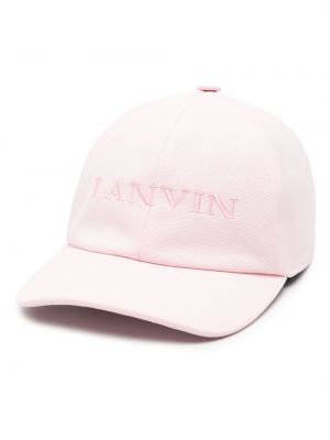 Haftowana czapka z daszkiem bawełniana Lanvin różowa
