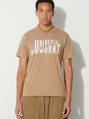 Koszulka bawełniana z nadrukiem Universal Works beżowa