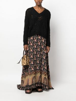 Hedvábné dlouhé šaty s potiskem s paisley potiskem Etro černé