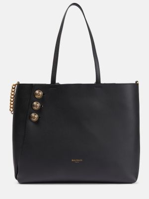 Bolso shopper de cuero de cuero Balmain negro