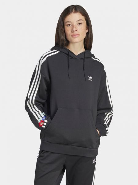 Majica dugih rukava s cvjetnim printom sa dugačkim rukavima bootcut Adidas crna