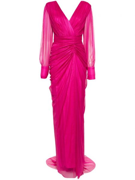 Асиметрична копринена рокля с цепки Rhea Costa розово