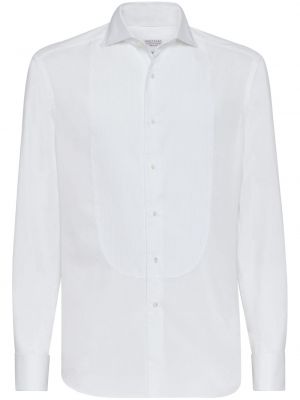 Plisovaná bavlněná košile Brunello Cucinelli bílá