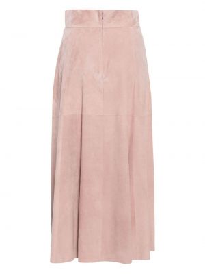 Krajkové semišové šněrovací midi sukně Ralph Lauren Collection růžové
