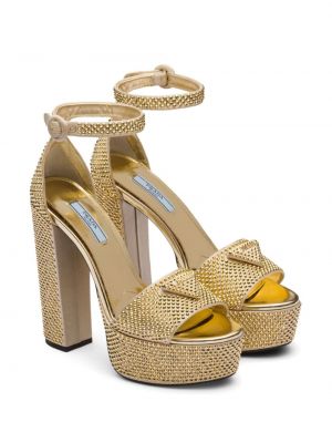 Plateau sandale mit kristallen Prada gold