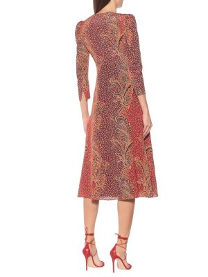 Hodvábne midi šaty s paisley vzorom Etro červená