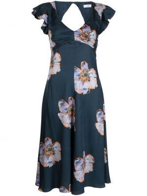 Sukienka w kwiatki z nadrukiem z dekoltem w serek Ps Paul Smith niebieska