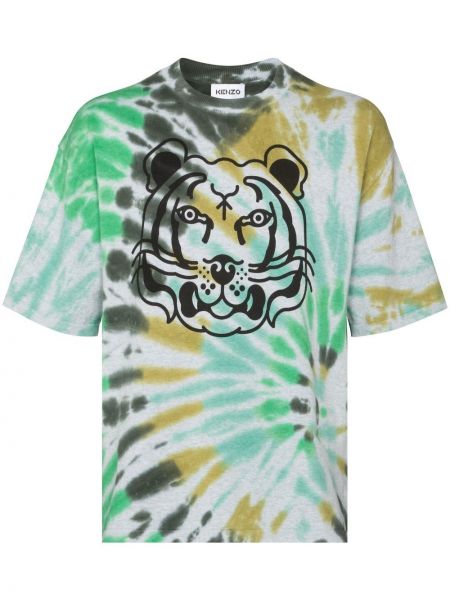 T-shirt a righe tigrate tie-dye Kenzo verde