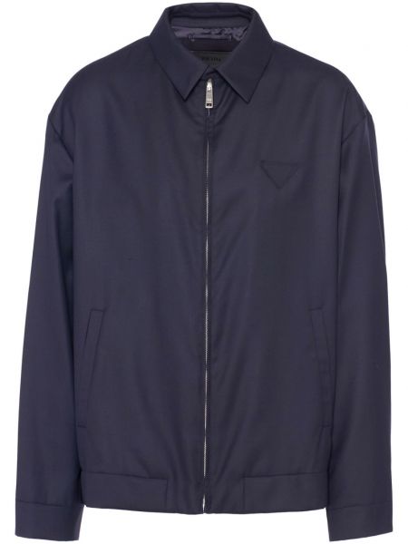 Veste longue en laine en soie Prada bleu