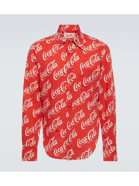 Βαμβακερό λινό πουκάμισο με σχέδιο Erl κόκκινο