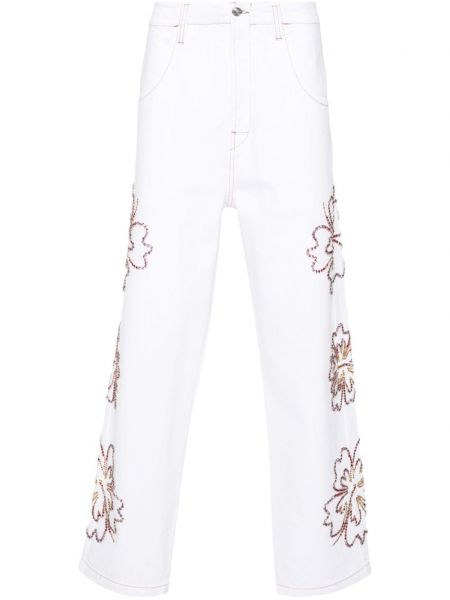 Voľné kvetinové priliehavé džínsy Bluemarble biela
