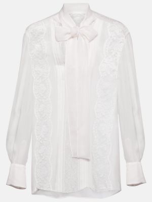Svilena bluza s čipkom Dolce&gabbana bijela