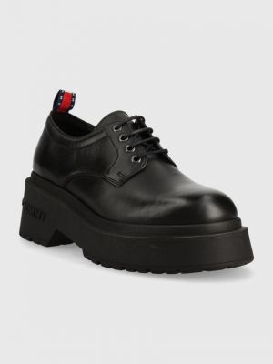Kožne cipele s vezicama s platformom Tommy Jeans crna