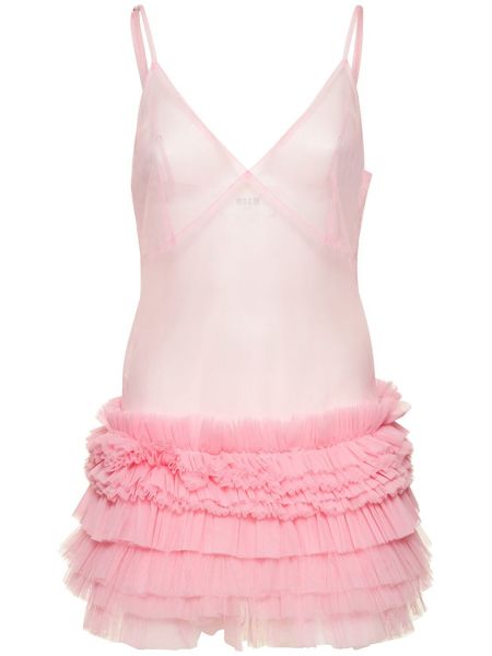 Tylové mini šaty s volány Msgm růžové