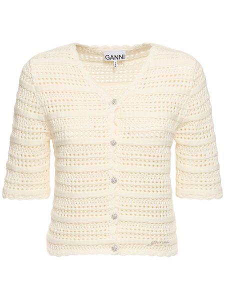 Cardigan i bomull Ganni beige