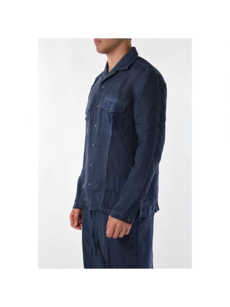 Camisa con botones de lino con bolsillos 120% Lino azul