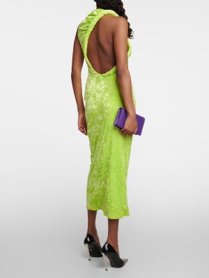 Zamatové midi šaty Versace zelená