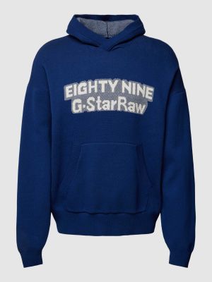 Dzianinowy sweter z nadrukiem G-star Raw niebieski