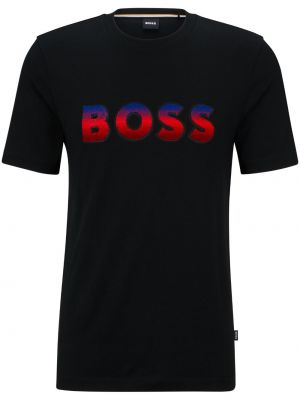 Памучна тениска с градиентным принтом Boss черно