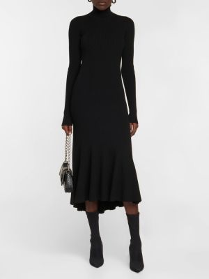 Vlnené midi šaty Balenciaga čierna