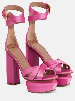 Satenske sandale s platformom Balmain ružičasta