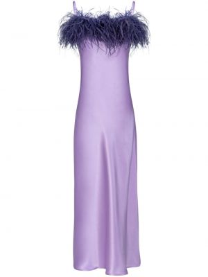 Saténové koktejlkové šaty s perím Sleeper fialová