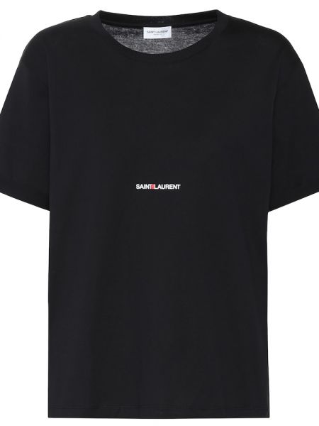 Raštuotas medvilninis medvilninis marškinėliai Saint Laurent juoda
