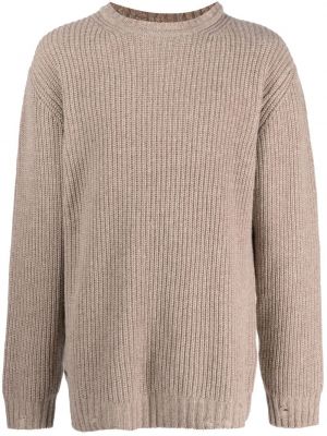 Пуловер с протрити краища с кръгло деколте Han Kjøbenhavn кафяво