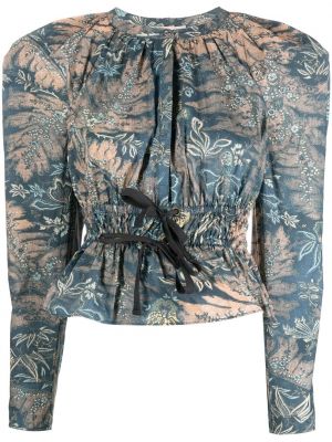 Trykt floral bomull kort bluse Ulla Johnson blå