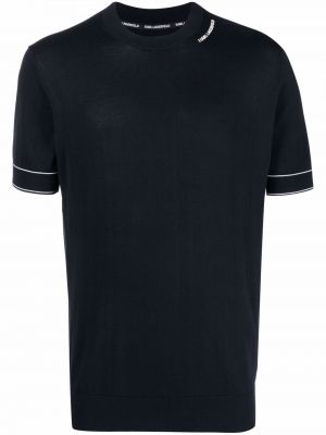 Dzianinowa koszulka z nadrukiem Karl Lagerfeld niebieska