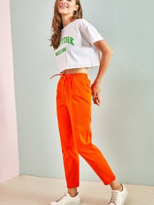 Pantaloni cu picior drept Bianco Lucci portocaliu