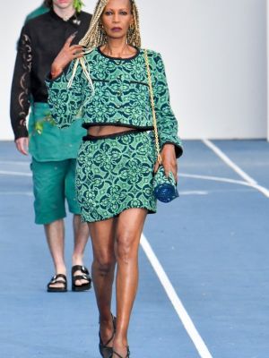 Žakárové bavlněné mini sukně s vysokým pasem Marine Serre zelené