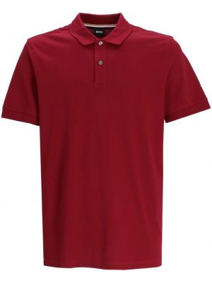 Kokvilnas polo krekls ar izšuvumiem Boss sarkans