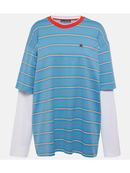 Camiseta de manga larga de algodón a rayas Acne Studios azul