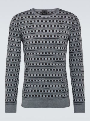 Sweter wełniany w paski żakardowy Giorgio Armani szary