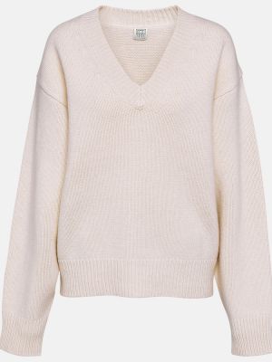 Кашмирен вълнен пуловер Toteme бяло
