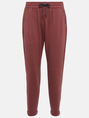 Pantaloni sport din bumbac Brunello Cucinelli roșu