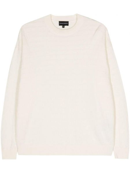 Жакардов памучен пуловер Emporio Armani бяло