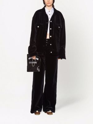 Aksamitna haftowana kurtka jeansowa Miu Miu czarna