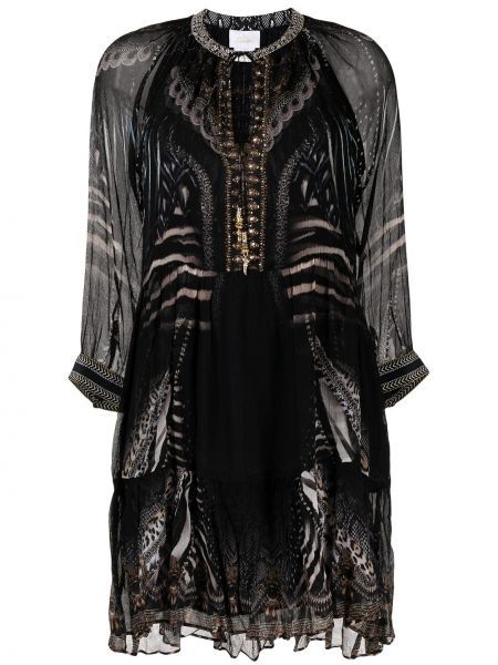 Rochie de mătase cu mărgele Camilla negru