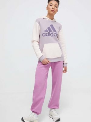Bluza z kapturem z nadrukiem Adidas fioletowa