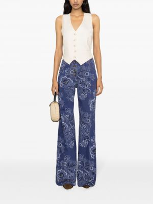 Zvonové džíny s vysokým pasem s potiskem s paisley potiskem Etro modré