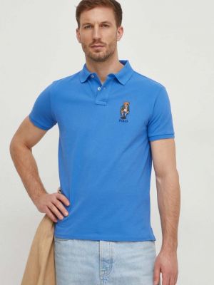 Памучна поло тениска с апликация Polo Ralph Lauren синьо