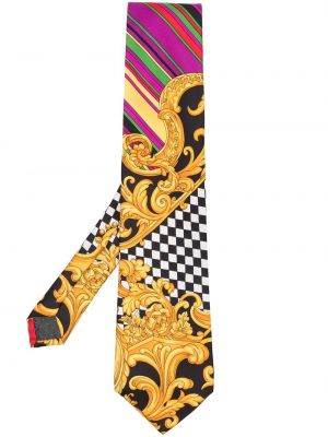 Копринена вратовръзка с принт Versace Pre-owned жълто