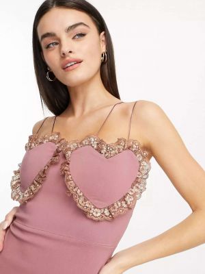Кружевное платье миди с сердечками Vesper розовое