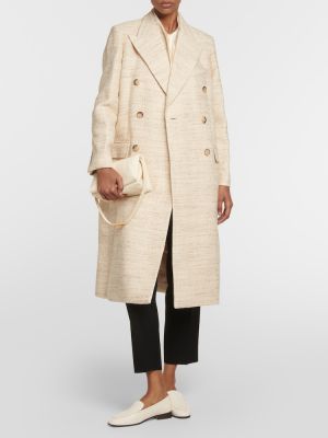Lniany płaszcz bawełniany tweedowy Joseph beżowy