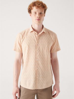 Pamučna košulja s printom kratki rukavi Avva narančasta