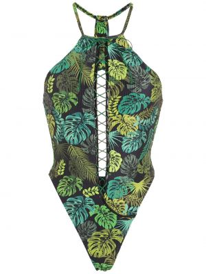 Badeanzug mit print mit tropischem muster Amir Slama grün
